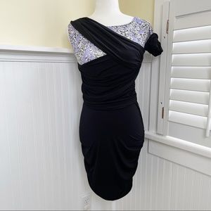 Moda International Black & Purple Asymmetrical Bandage One Sleeve Bodycon Dress